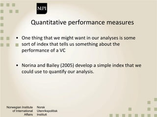 Quantitative methods and metrics for value chain analysis