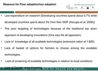 Farmers’ uptake of improved feed practices and reasons for adoption/ non adoption