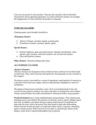 Cleaners Example Cleaning agents handouts | DOC