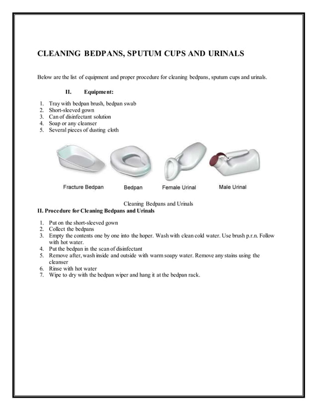 Cleaning bedpans and urinals ,sputum cup disinfect methods PDF