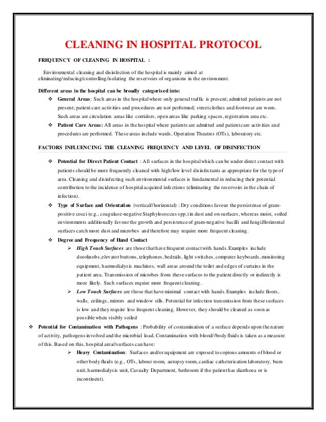 Cleaning in hospital as per guidelines