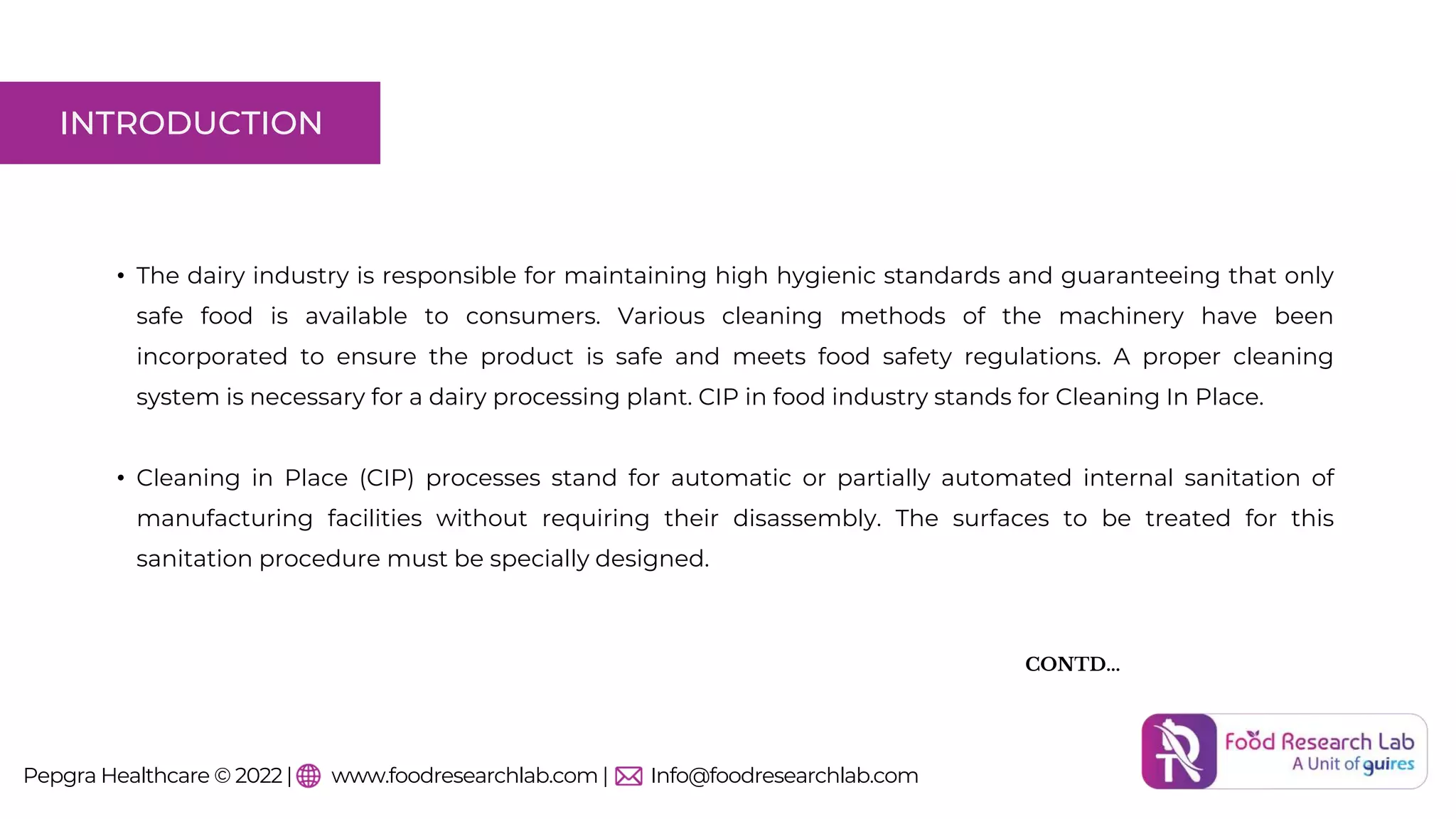 CIP in food industry | food research lab | PPTX