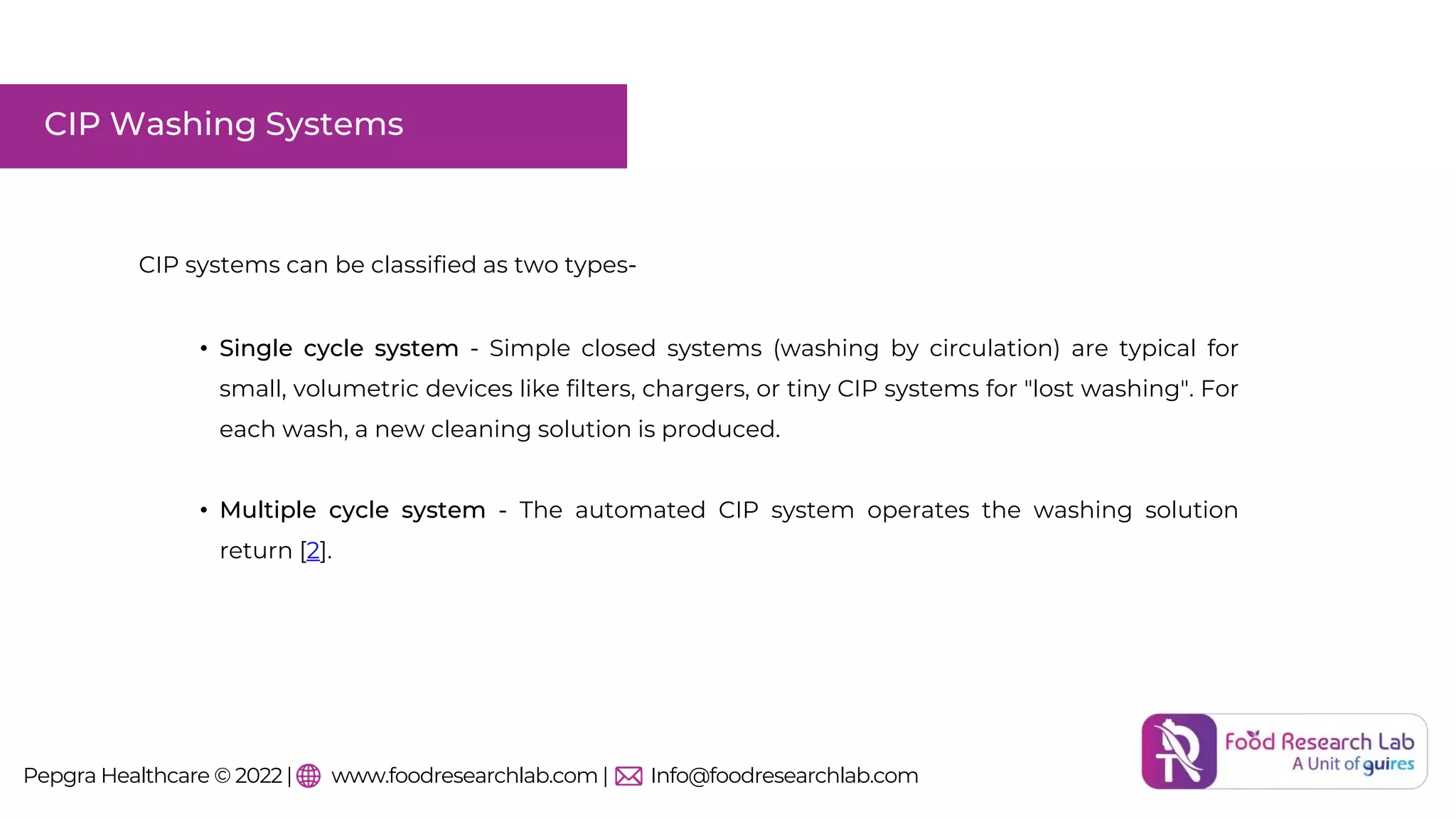 CIP in food industry | food research lab | PPTX