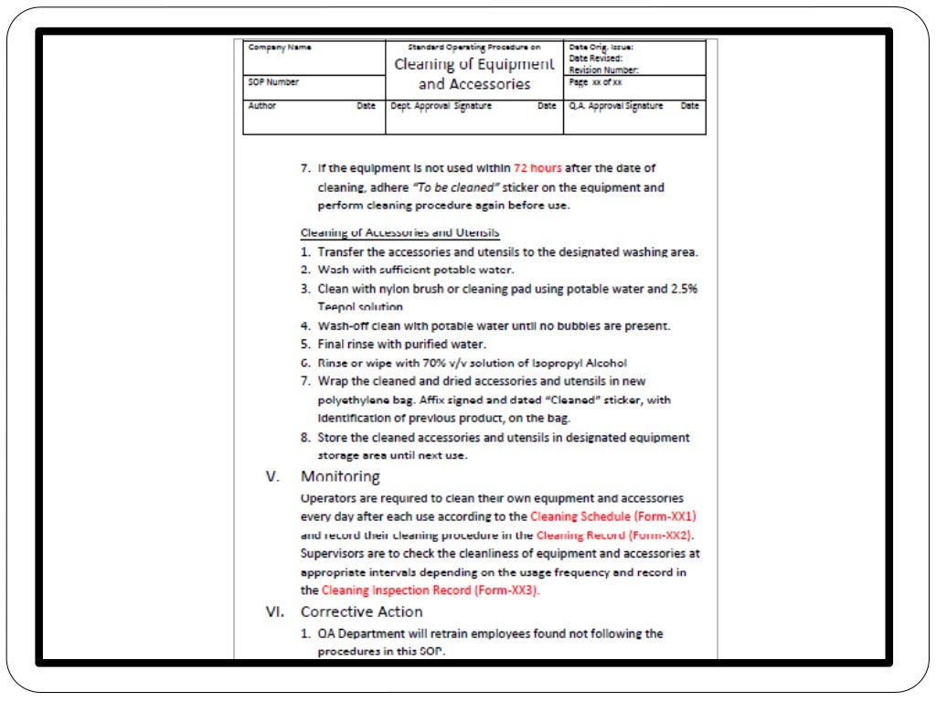 Cleaning of equipment