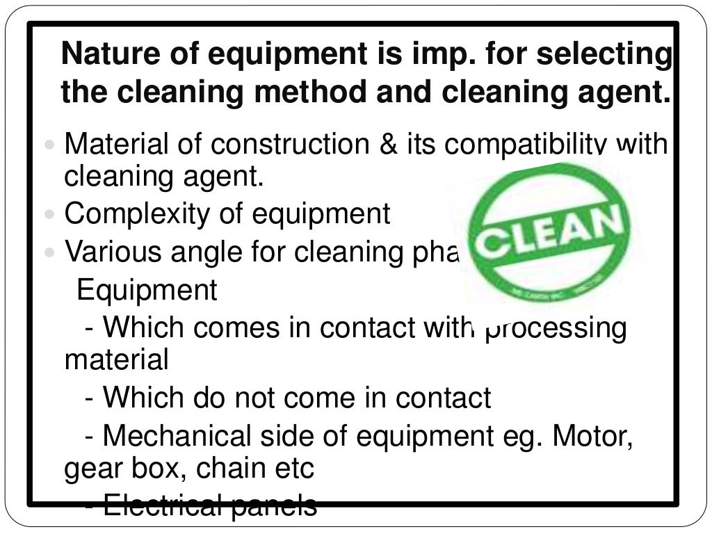 Cleaning of equipment
