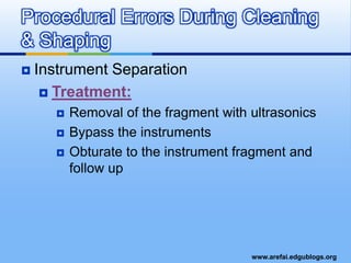 Adequate taper (To accommodate for a spreader 1-2 to the apex)Procedural Errors During Cleaning & Shaping