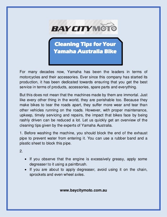 Cleaning tips for your yamaha australia bike