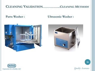 CLEANING VALIDATION…………….CLEANING METHODS
Parts Washer :
16
Ultrasonic Washer :
Quality Assurance
 