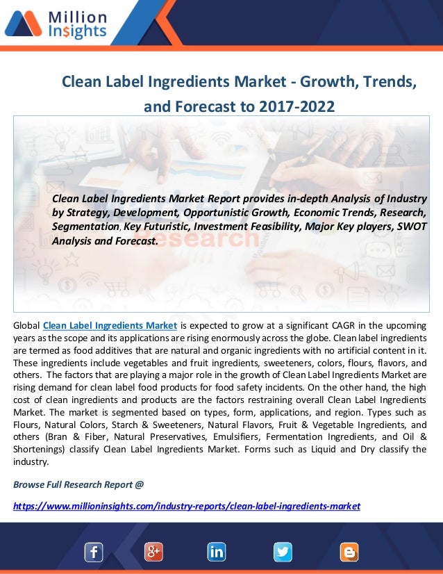 Clean Label Ingredients Market Growth, Trends, and Forecast to 2017…