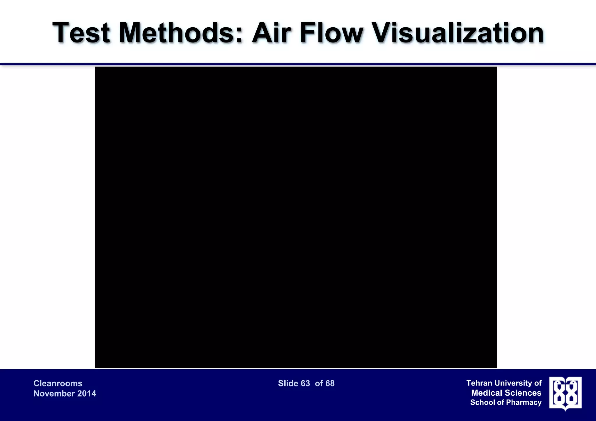 Test Methods: Air Flow Visualization 
Cleanrooms Slide 63 of 68 
November 2014 
Tehran University of 
Medical Sciences 
School of Pharmacy 
 