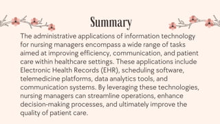 Administrative applications of information technology for nursing ...