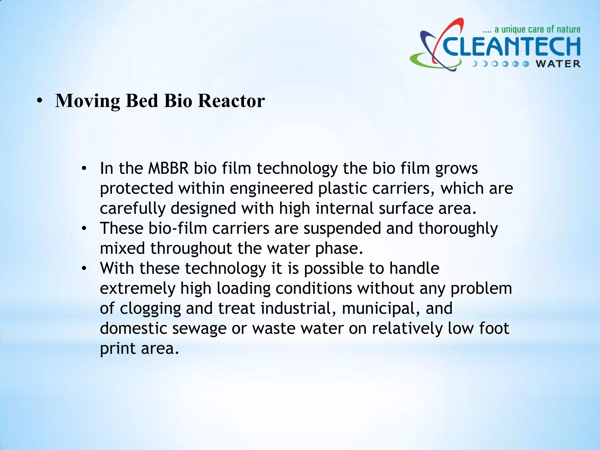 Cleantech MBBR sewage treatment plant Presentation | PDF