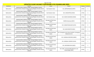 Page 257 of 465
StateName Institute Quota Branch Category TotalSeats
UPDATED CLEAR VACANCY FOR ROUND 3 PG COUNSELLING 2023
Maharashtra
Jawaharlal Nehru Medical College, Sawangi (Meghe), Wardha-,
Jawaharlal Nehru Medical College, Sawangi (Meghe), Wardha-442107
(700437)
Non-Resident Indian M.S. (ORTHOPAEDICS) (ORTH) OP NO 1
Maharashtra
Jawaharlal Nehru Medical College, Sawangi (Meghe), Wardha-,
Jawaharlal Nehru Medical College, Sawangi (Meghe), Wardha-442107
(700437)
Non-Resident Indian M.D. (PAEDIATRICS) (PAED) OP NO 3
Maharashtra
Jawaharlal Nehru Medical College, Sawangi (Meghe), Wardha-,
Jawaharlal Nehru Medical College, Sawangi (Meghe), Wardha-442107
(700437)
Non-Resident Indian M.D. (RADIO-DIAGNOSIS) (RADD) OP NO 1
Maharashtra
Jawaharlal Nehru Medical College, Sawangi (Meghe), Wardha-,
Jawaharlal Nehru Medical College, Sawangi (Meghe), Wardha-442107
(700437)
Management/Paid Seats
Quota
MD/MS (Anatomy) (ANAT) OP NO 6
Maharashtra
Jawaharlal Nehru Medical College, Sawangi (Meghe), Wardha-,
Jawaharlal Nehru Medical College, Sawangi (Meghe), Wardha-442107
(700437)
Management/Paid Seats
Quota
M.D. (ANAESTHESIOLOGY) (ASTH) OP NO 4
Maharashtra
Jawaharlal Nehru Medical College, Sawangi (Meghe), Wardha-,
Jawaharlal Nehru Medical College, Sawangi (Meghe), Wardha-442107
(700437)
Management/Paid Seats
Quota
M.D. (BIOCHEMISTRY) (BIOC) OP NO 2
Maharashtra
Jawaharlal Nehru Medical College, Sawangi (Meghe), Wardha-,
Jawaharlal Nehru Medical College, Sawangi (Meghe), Wardha-442107
(700437)
Management/Paid Seats
Quota
M.D. (Emergency and Critical Care)/M.D. (Emergency
Medicine) (E-CC)
OP NO 1
Maharashtra
Jawaharlal Nehru Medical College, Sawangi (Meghe), Wardha-,
Jawaharlal Nehru Medical College, Sawangi (Meghe), Wardha-442107
(700437)
Management/Paid Seats
Quota
M.D. (GENERAL MEDICINE) (GMED) OP NO 3
Maharashtra
Jawaharlal Nehru Medical College, Sawangi (Meghe), Wardha-,
Jawaharlal Nehru Medical College, Sawangi (Meghe), Wardha-442107
(700437)
Management/Paid Seats
Quota
M.S. (GENERAL SURGERY) (GSUR) OP NO 2
Maharashtra
Jawaharlal Nehru Medical College, Sawangi (Meghe), Wardha-,
Jawaharlal Nehru Medical College, Sawangi (Meghe), Wardha-442107
(700437)
Management/Paid Seats
Quota
M.D. (MICROBIOLOGY) (MICR) OP NO 2
Maharashtra
Jawaharlal Nehru Medical College, Sawangi (Meghe), Wardha-,
Jawaharlal Nehru Medical College, Sawangi (Meghe), Wardha-442107
(700437)
Management/Paid Seats
Quota
M.D. (Obst. and Gynae)/MS (Obstetrics and
Gynaecology) (OBGY)
OP NO 1
 