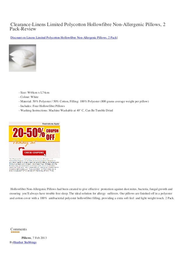 Clearance Linens Limited Polycotton Hollowfibre Non Allergenic Pillow
