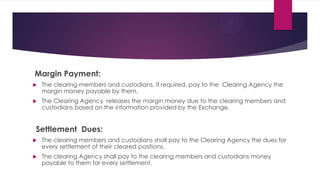 Margin Payment: 
The clearing members and custodians, if required, pay to the Clearing Agency the margin money payable by...