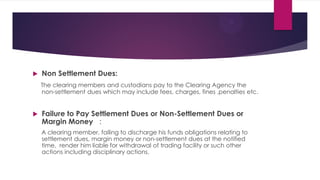 Non Settlement Dues: 
The clearing members and custodians pay to the Clearing Agency the non-settlement dues which may in...