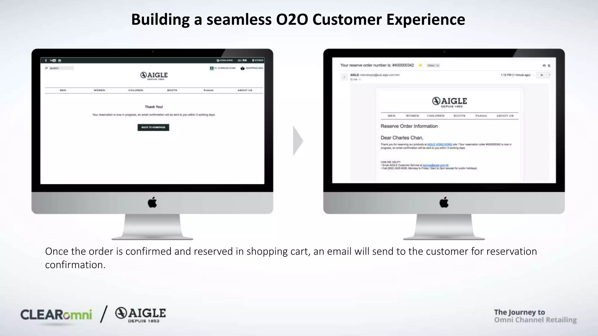 Building a seamless O2O Customer Experience
Once the order is confirmed and reserved in shopping cart, an email will send to the customer for reservation
confirmation.
 