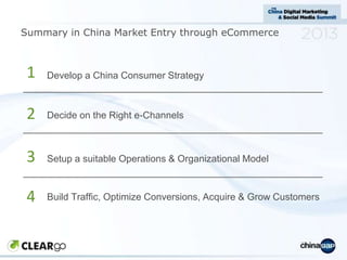 Summary in China Market Entry through eCommerce

1

Develop a China Consumer Strategy

2

Decide on the Right e-Channels

...