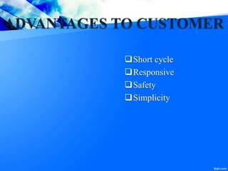 ADVANTAGES TO CUSTOMER
Short cycle
Responsive
Safety
Simplicity
 