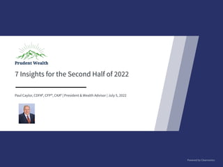 7 Insights for the Second Half of 2022
Paul Caylor, CDFA®, CFP®, CKA® | President & Wealth Advisor | July 5, 2022
 