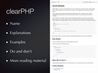 clearPHP
Name
Explanations
Examples
Do and don't
More reading material
 