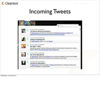 Enterprise - Microblogging - IM - Email




                             Incoming Tweets




Wednesday, 2 February 2011
 