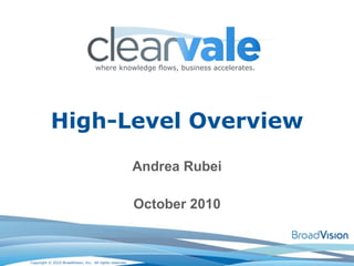 Andrea Rubei October 2010 High-Level Overview 