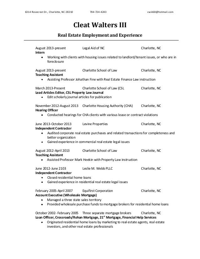 Real Estate Specific Resume