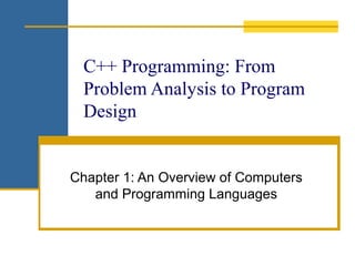 C++ Programming: From
Problem Analysis to Program
Design
Chapter 1: An Overview of Computers
and Programming Languages
 