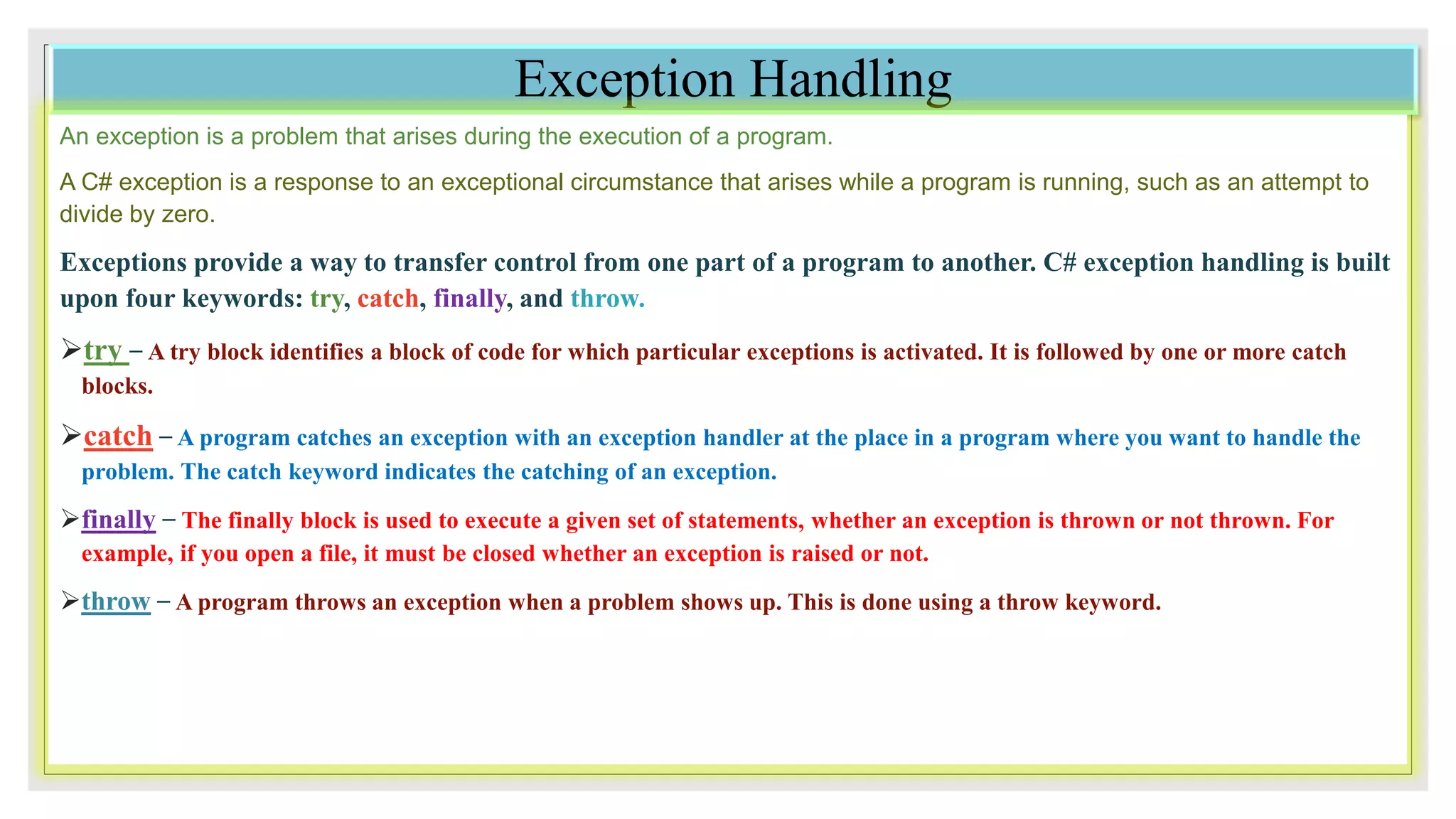 Exception Handling in C# | PPTX