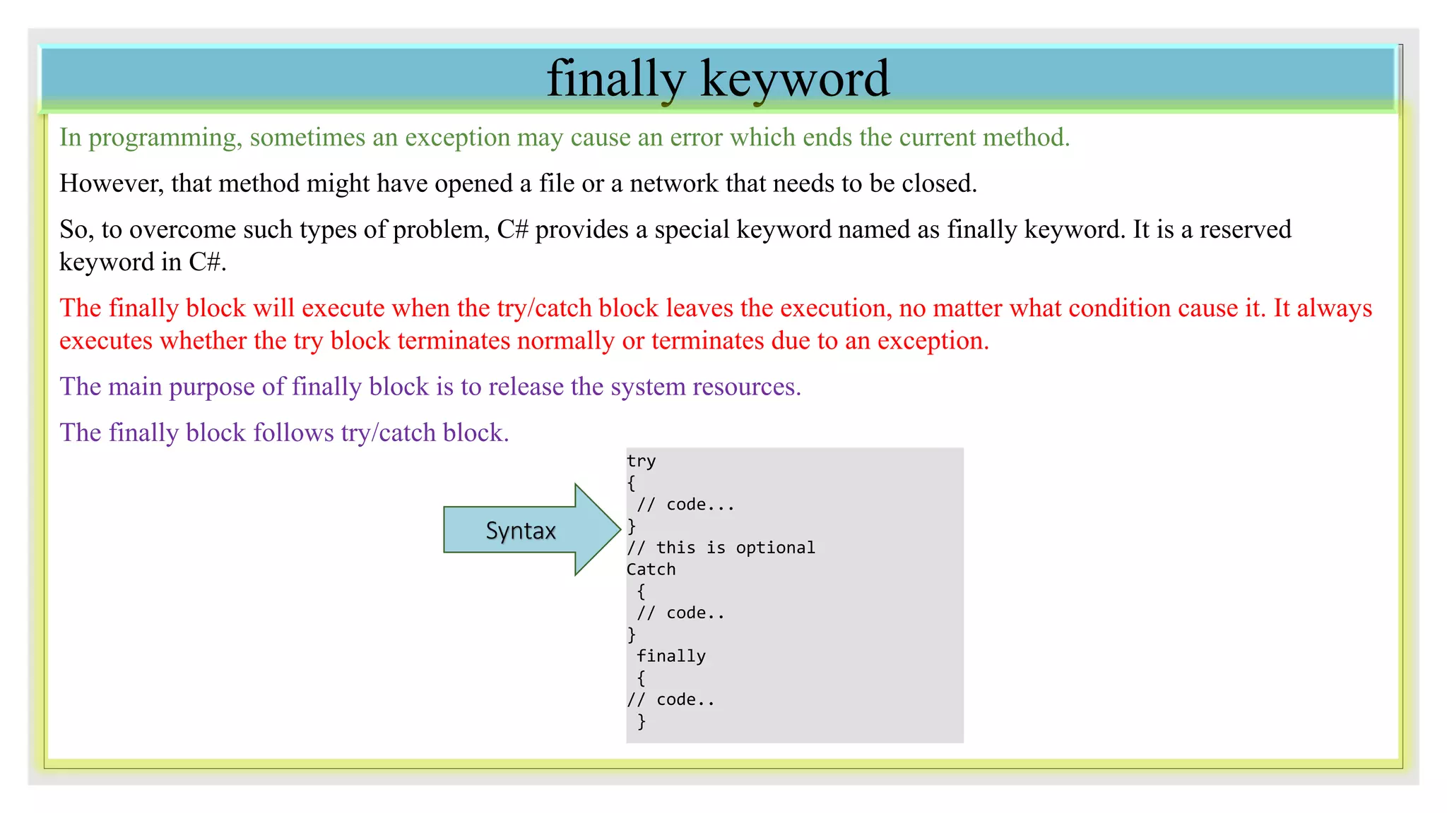 Exception Handling in C# | PPT