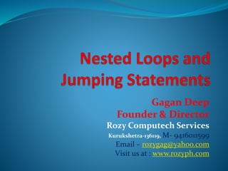 Gagan Deep 
Rozy Computech Services 
3rd Gate, K.U., Kurukshetra-136119 
M- 9416011599 
Email – rozygag@yahoo.com 
 