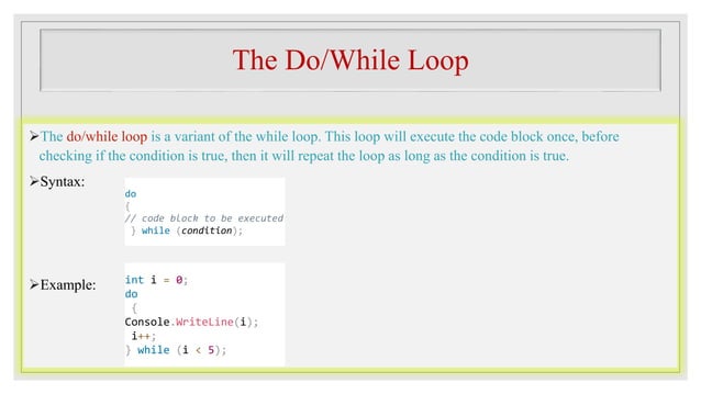 Loops in C# for loops while and do while loop. | PPTX