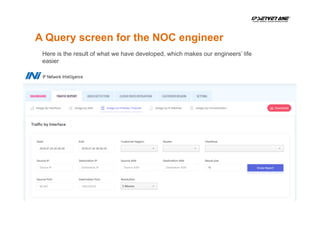 A Query screen for the NOC engineer
Here is the result of what we have developed, which makes our engineers’ life
easier
 