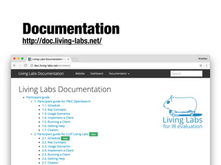 Documentation 
http://doc.living-labs.net/
 