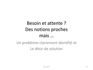 Besoin et attente ? Des notions proches mais …Un problème clairement identifié etLe désir de solution déc 201039