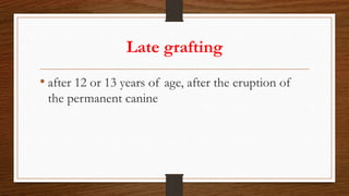 Late grafting
• after 12 or 13 years of age, after the eruption of
the permanent canine
 