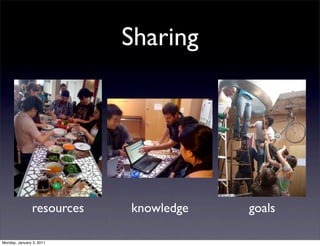 Sharing




               resources   knowledge   goals

Monday, January 3, 2011
 