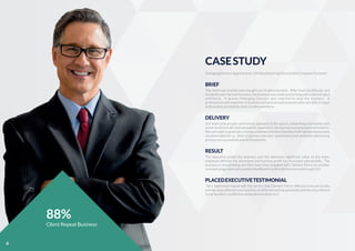 CASESTUDY
ManagingDirectorAppointment-UKManufacturingClient(£60mCompanyTurnover)
BRIEF
The client had recently been bought out of administration. After ﬁnancial difﬁculty and
instability over the last few years, the business was under performing with a demotivated
workforce. A proven Managing Director was required to lead the business. A
professional with expertise in business turnaround and someone who was able to inject
bothpassionandstabilitybackintotheworkforce.
DELIVERY
Our team took an open and honest approach to the search, networking extensively with
seniorprofessionalsthathadspeciﬁcexpertiseinthebusinessturnaroundenvironments.
Wewereabletogenerateastrongcandidateshortlistofproﬁlesthathadbeenexclusively
recommended for us. After a rigorous interview, assessment and candidate referencing
process,wesuccessfullyplacedtheposition.
RESULT
The executive joined the business and has delivered signiﬁcant value to the team,
employee attrition has decreased and business proﬁt has increased substantially. The
business is now growing and they have since engaged with Clement Pierce on another
retainedassignmentwithexcellentfeedbackfromtheHRDirectorandGroupCEO.
PLACEDEXECUTIVETESTIMONIAL
"Very impressed indeed with the service that Clement Pierce offered to me personally
andhassinceofferedtoourbusiness,aneffectiveandmepersonallyandhassinceoffered
toourbusiness,aneffectiveandprofessionalservice."
88%
Client Repeat Business
4
 