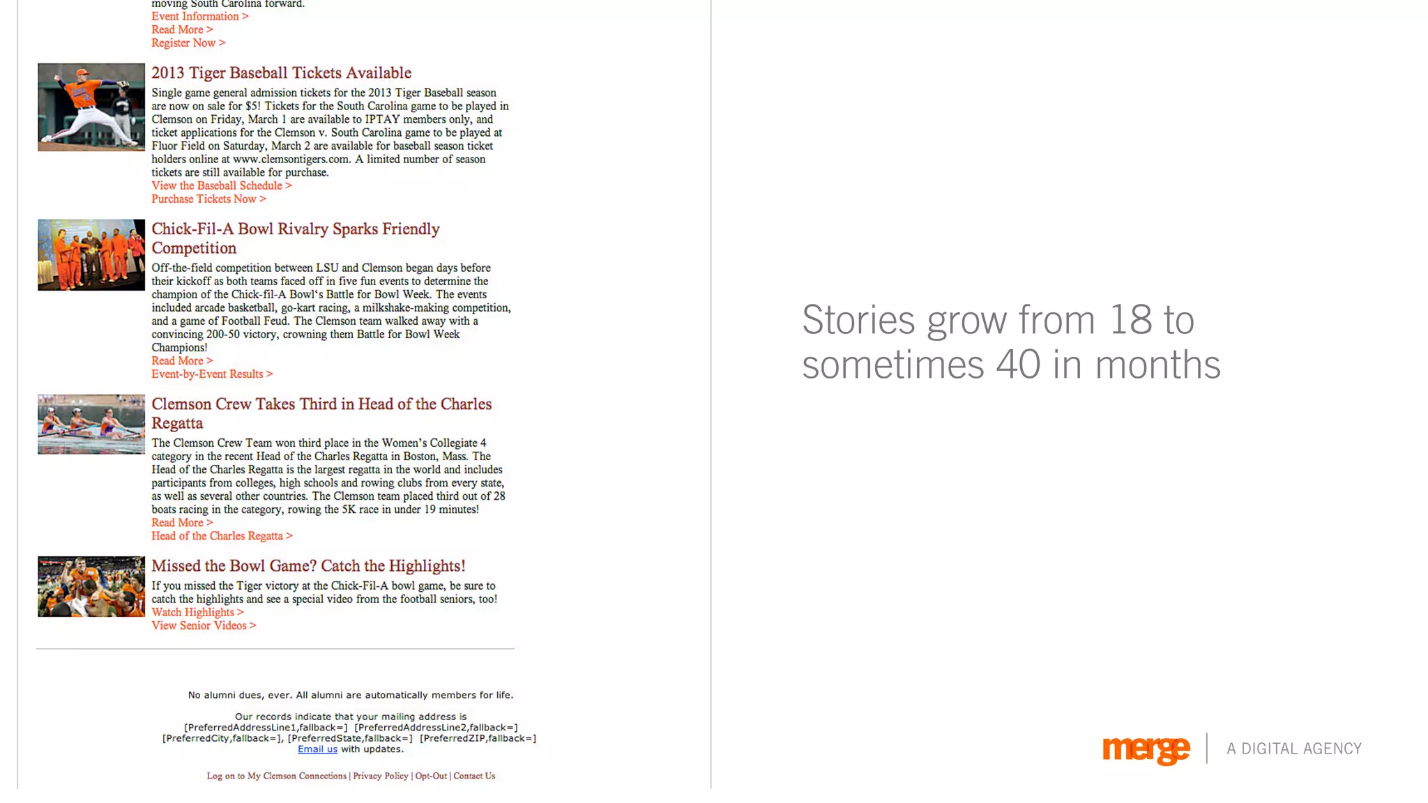 Stories grow from 18 to
sometimes 40 in months




                          A DIGITAL AGENCY
 