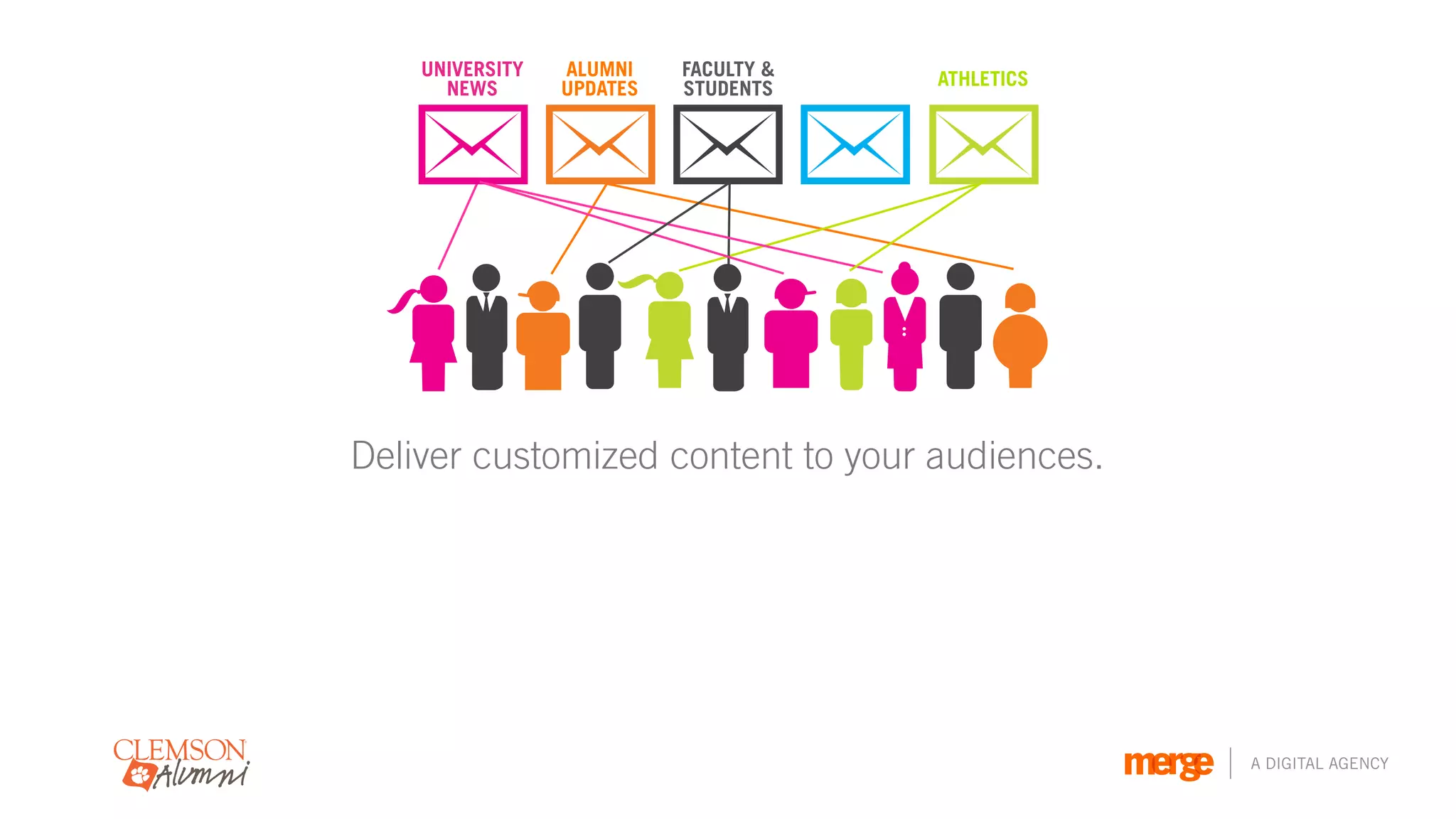 UNIVERSITY   ALUMNI    FACULTY &   ATHLETICS
      NEWS       UPDATES   STUDENTS




Deliver customized content to your audiences.




                                                   A DIGITAL AGENCY
 