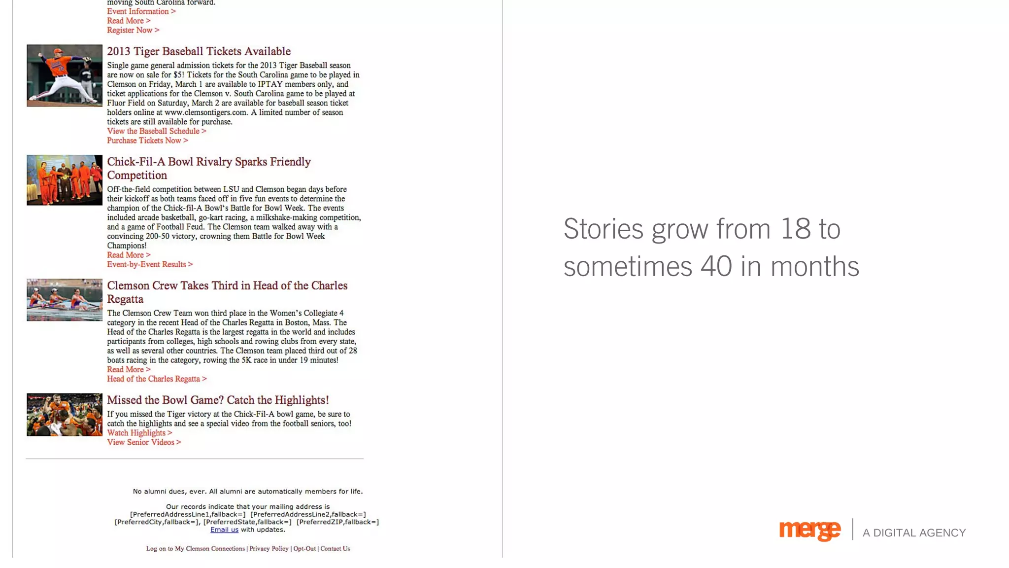 Stories grow from 18 to
sometimes 40 in months




                          A DIGITAL AGENCY
 