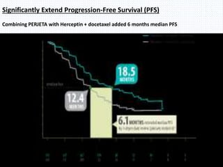 Significantly Extend Progression-Free Survival (PFS)
Combining PERJETA with Herceptin + docetaxel added 6 months median PFS
 