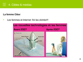 28 
4. Cibles & médias 
La femme Cléor 
 Les femmes et Internet: fini les clichés!!! 
 