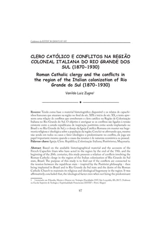 Clero católico e conflitos na Região Colonial Italiana do Rio Grande do Sul (1870-1930)