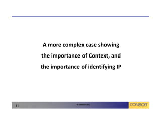 A more complex case showing
     the importance of Context, and
     the importance of identifying IP




                   © CONSOR 2011
11
 