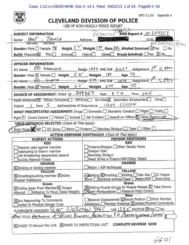 Cleveland Police Report Regarding Tamela Eaton