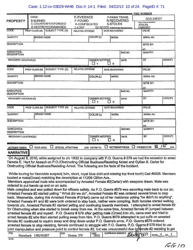Cleveland Police Report Regarding Tamela Eaton