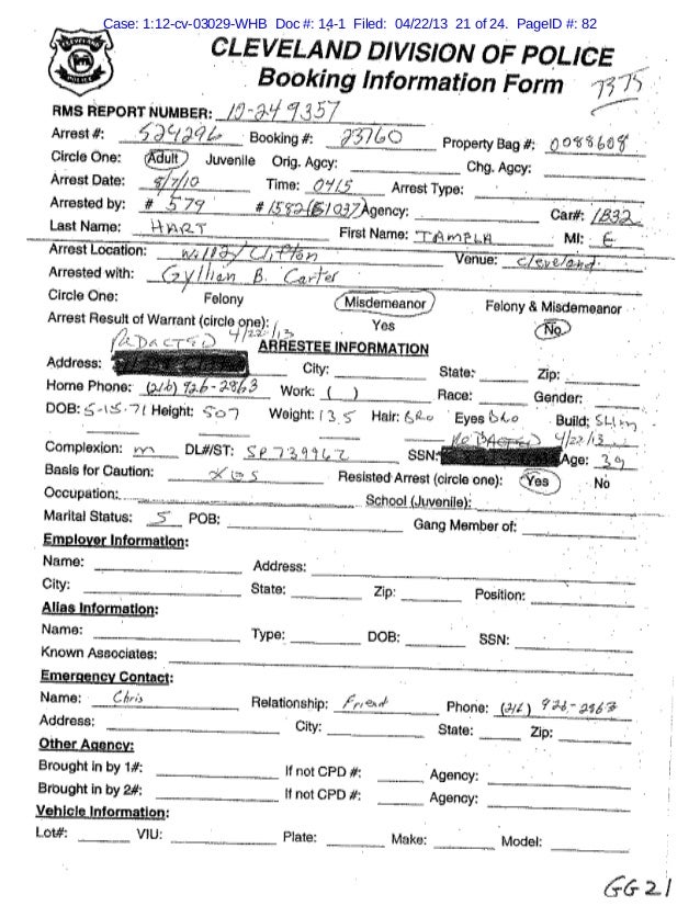 Cleveland Police Report Regarding Tamela Eaton