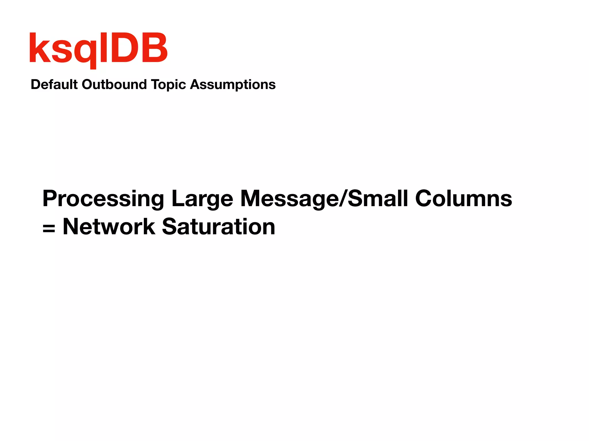 ksqlDB
Processing Large Message/Small Columns
= Network Saturation
Default Outbound Topic Assumptions
 